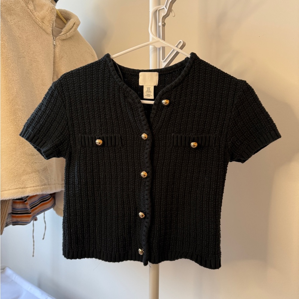 SOLD H&M Knitted Navy Blue Shirt with Gold Buttons